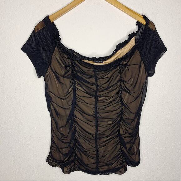 NWT Torrid Ruched Off-Shoulder Short Sleeve Mesh Top Black Nude 0/L/12 $39.50 - Picture 5 of 11